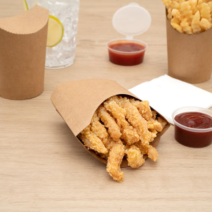 Bio Tek 3 oz Kraft Paper Fry Cup / Snack Container - 4 1/2" x 3 1/4" x 3 3/4" - 100 count box