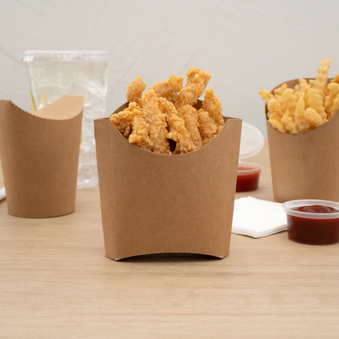Bio Tek 3 oz Kraft Paper Fry Cup / Snack Container - 4 1/2" x 3 1/4" x 3 3/4" - 100 count box