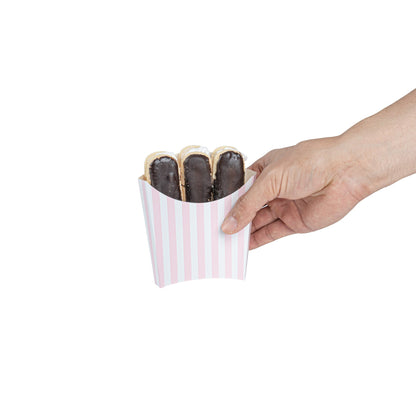 Bio Tek 3 oz Pink and White Stripe Paper Fry Cup / Snack Container - 4 1/2" x 3 1/4" x 3 3/4" - 100 count box