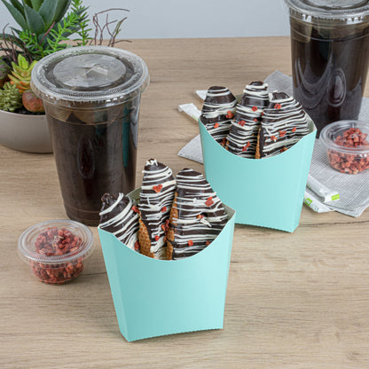 Bio Tek 3 oz Turquoise Paper Fry Cup / Snack Container - 4 1/2" x 3 1/4" x 3 3/4" - 100 count box