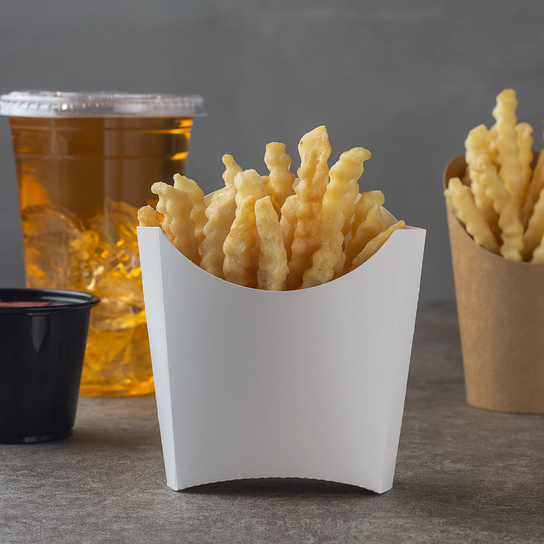Bio Tek 3 oz White Paper Fry Cup / Snack Container - 4 1/2" x 3 1/4" x 3 3/4" - 100 count box