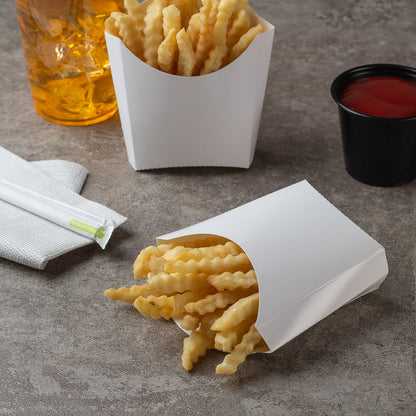 Bio Tek 3 oz White Paper Fry Cup / Snack Container - 4 1/2" x 3 1/4" x 3 3/4" - 100 count box