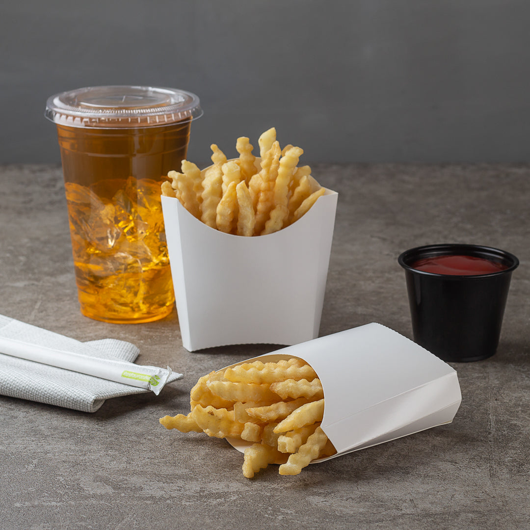 Bio Tek 3 oz White Paper Fry Cup / Snack Container - 4 1/2" x 3 1/4" x 3 3/4" - 100 count box