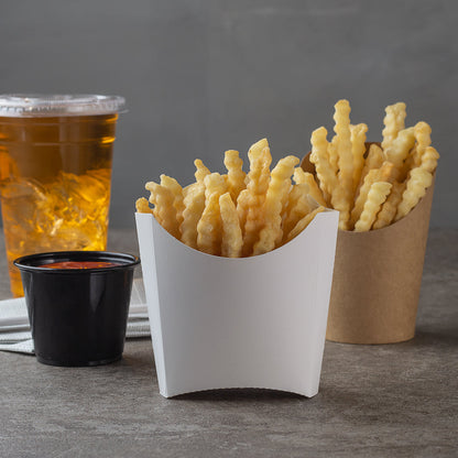 Bio Tek 3 oz White Paper Fry Cup / Snack Container - 4 1/2" x 3 1/4" x 3 3/4" - 100 count box