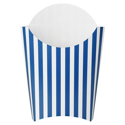 Bio Tek 4 oz Blue and White Stripe Paper Fry Cup / Snack Container - 4 3/4" x 3 1/2" x 5" - 100 count box