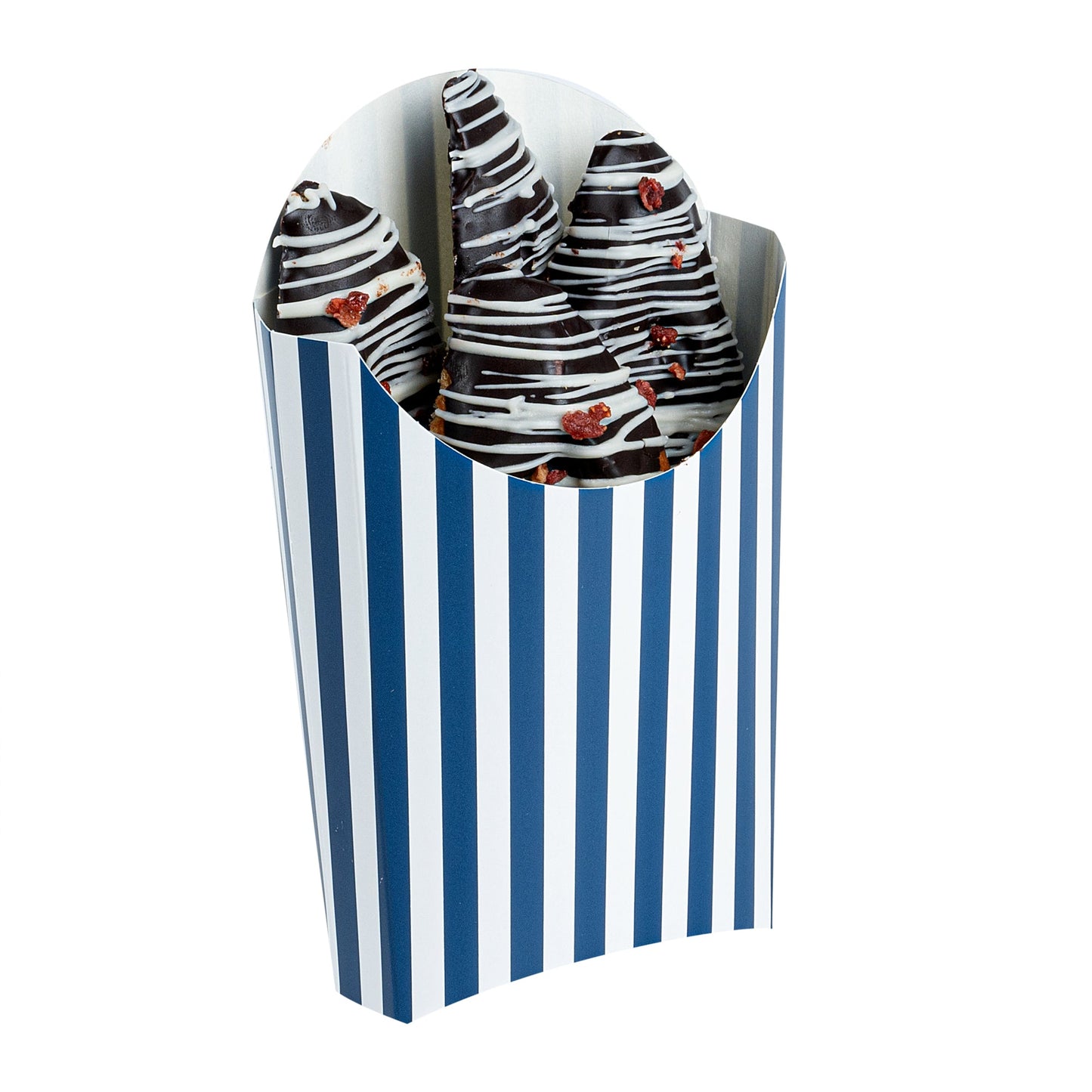 Bio Tek 4 oz Blue and White Stripe Paper Fry Cup / Snack Container - 4 3/4" x 3 1/2" x 5" - 100 count box