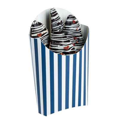 Bio Tek 4 oz Blue and White Stripe Paper Fry Cup / Snack Container - 4 3/4" x 3 1/2" x 5" - 100 count box