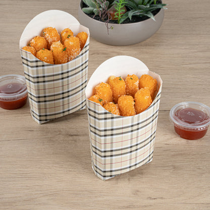 Bio Tek 4 oz Plaid Paper Fry Cup / Snack Container - 4 3/4" x 3 1/2" x 5" - 100 count box
