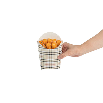 Bio Tek 4 oz Plaid Paper Fry Cup / Snack Container - 4 3/4" x 3 1/2" x 5" - 100 count box