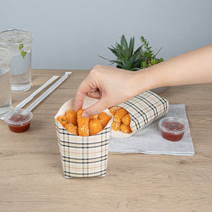 Bio Tek 4 oz Plaid Paper Fry Cup / Snack Container - 4 3/4" x 3 1/2" x 5" - 100 count box