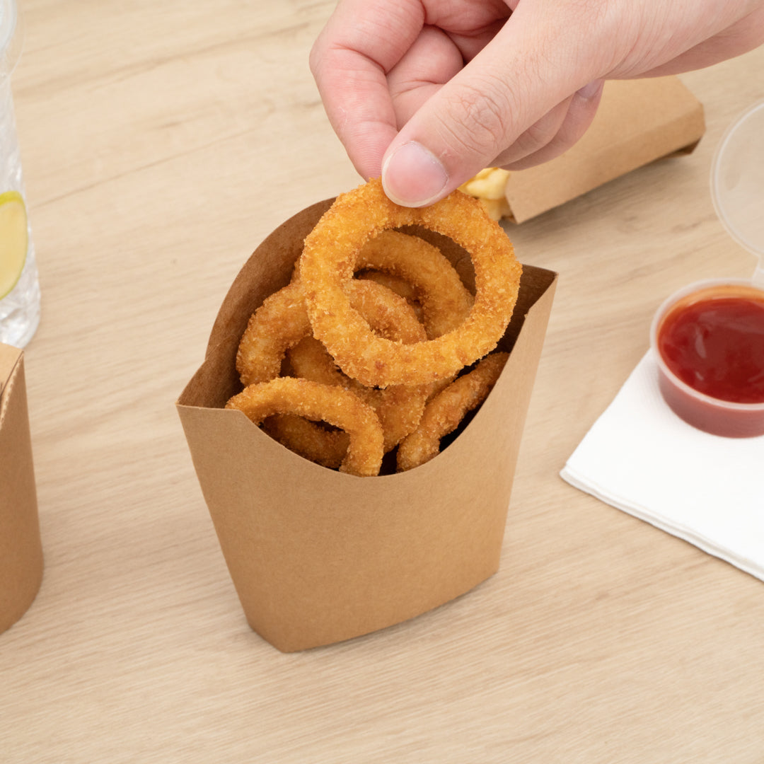 Bio Tek 4 oz Kraft Paper Fry Cup / Snack Container - 4 3/4" x 3 1/2" x 5" - 100 count box