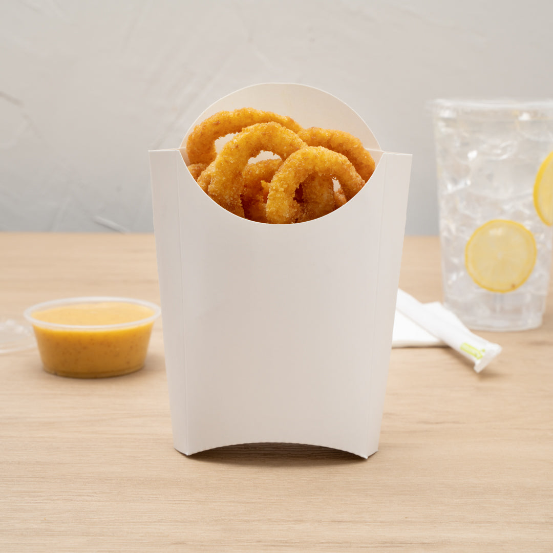 Bio Tek 4 oz White Paper Fry Cup / Snack Container - 4 3/4" x 3 1/2" x 5" - 100 count box