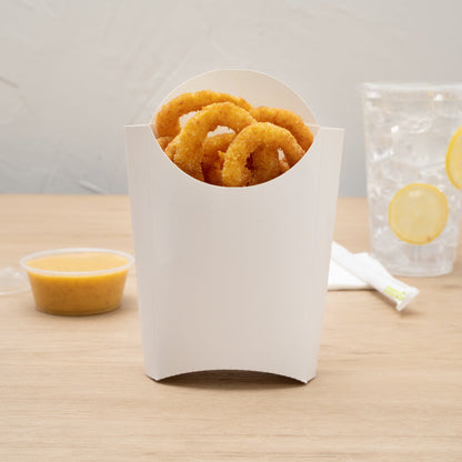 Bio Tek 4 oz White Paper Fry Cup / Snack Container - 4 3/4" x 3 1/2" x 5" - 100 count box