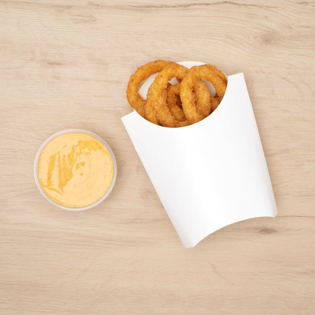 Bio Tek 4 oz White Paper Fry Cup / Snack Container - 4 3/4" x 3 1/2" x 5" - 100 count box