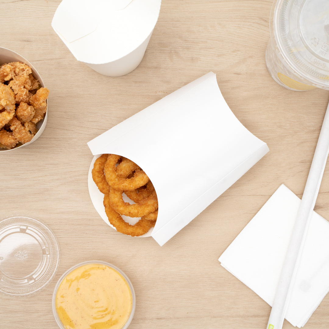 Bio Tek 4 oz White Paper Fry Cup / Snack Container - 4 3/4" x 3 1/2" x 5" - 100 count box