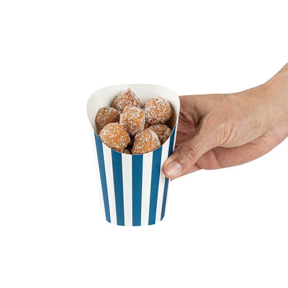 Bio Tek 12 oz Round Blue and White Stripe Paper Incline Cup - 3 1/2" x 3 1/2" x 4 3/4" - 100 count box