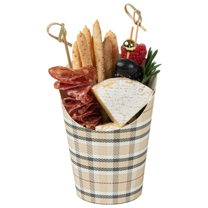 Bio Tek 12 oz Round Plaid Paper Incline Cup - 3 1/2" x 3 1/2" x 4 3/4" - 100 count box