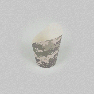 Bio Tek 12 oz Round Camouflage Paper Incline Cup - 3 1/2" x 3 1/2" x 4 3/4" - 100 count box