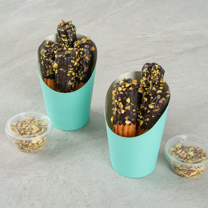 Bio Tek 12 oz Round Turquoise Paper Incline Cup - 3 1/2" x 3 1/2" x 4 3/4" - 100 count box