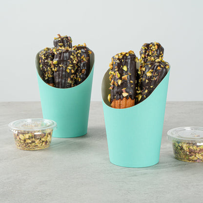 Bio Tek 12 oz Round Turquoise Paper Incline Cup - 3 1/2" x 3 1/2" x 4 3/4" - 100 count box