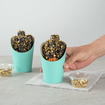 Bio Tek 12 oz Round Turquoise Paper Incline Cup - 3 1/2" x 3 1/2" x 4 3/4" - 100 count box