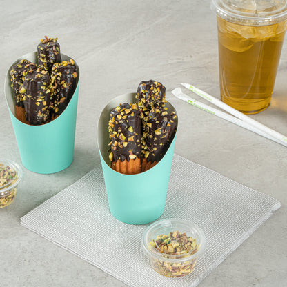Bio Tek 12 oz Round Turquoise Paper Incline Cup - 3 1/2" x 3 1/2" x 4 3/4" - 100 count box