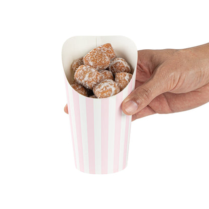 Bio Tek 16 oz Round Pink and White Stripe Paper Incline Cup - 3 1/2" x 3 1/2" x 5 3/4" - 100 count box