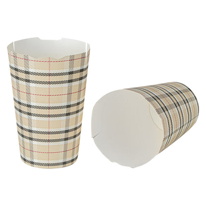 Bio Tek 16 oz Round Plaid Paper To Go Fry Cup - 3 1/4" x 3 1/4" x 4 1/4" - 100 count box
