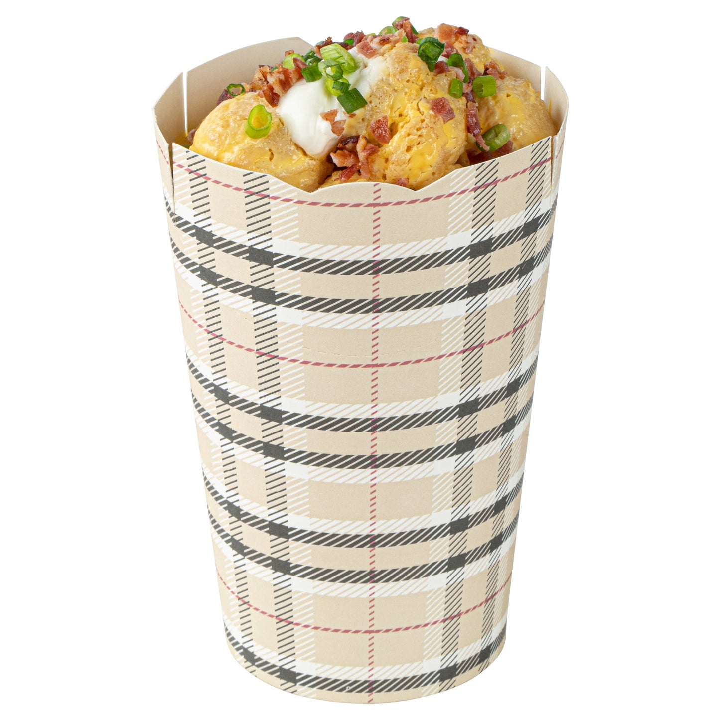 Bio Tek 16 oz Round Plaid Paper To Go Fry Cup - 3 1/4" x 3 1/4" x 4 1/4" - 100 count box