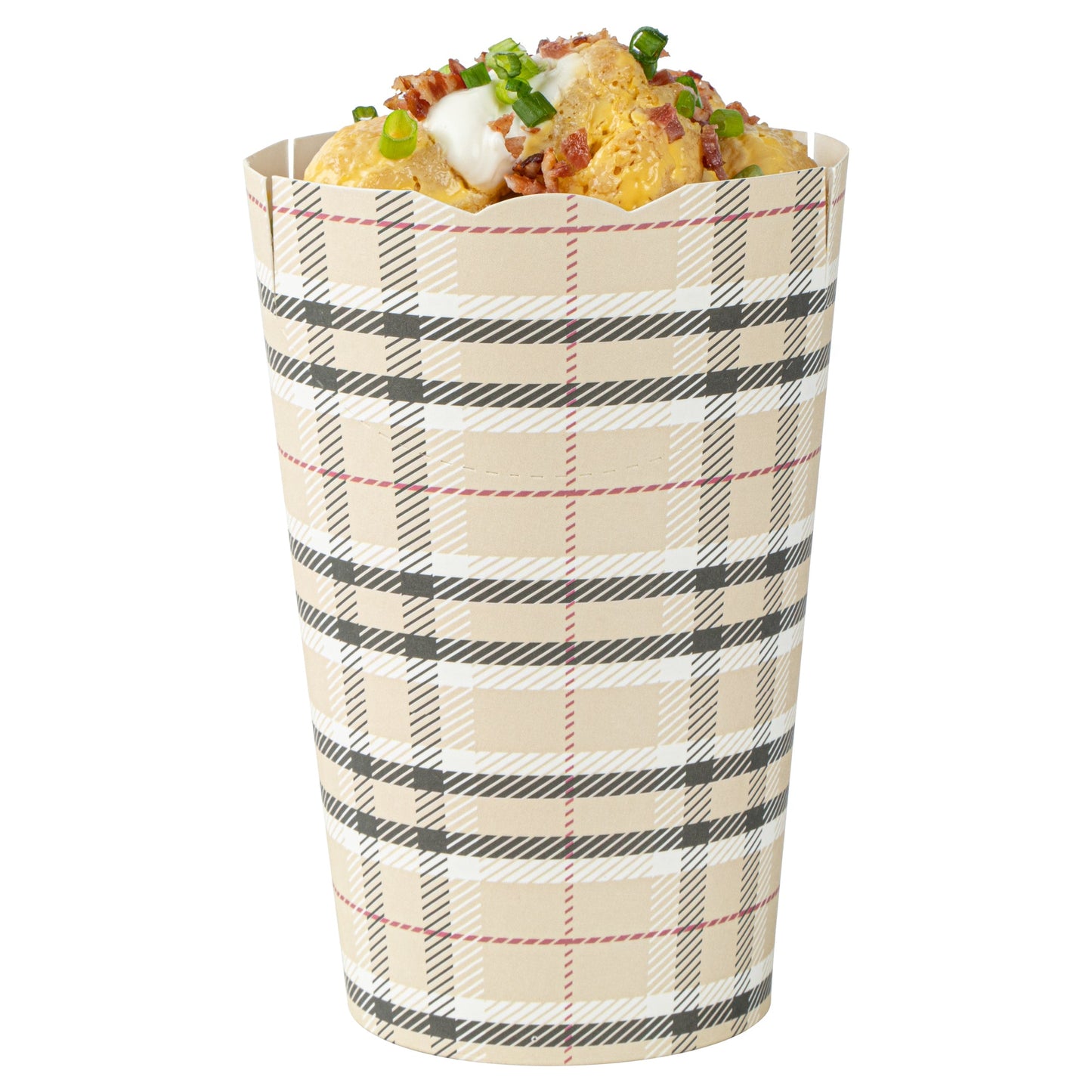 Bio Tek 16 oz Round Plaid Paper To Go Fry Cup - 3 1/4" x 3 1/4" x 4 1/4" - 100 count box