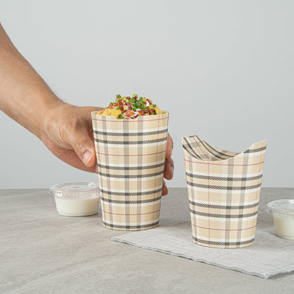 Bio Tek 16 oz Round Plaid Paper To Go Fry Cup - 3 1/4" x 3 1/4" x 4 1/4" - 100 count box