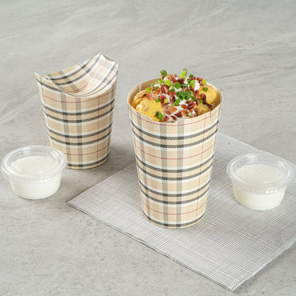 Bio Tek 16 oz Round Plaid Paper To Go Fry Cup - 3 1/4" x 3 1/4" x 4 1/4" - 100 count box