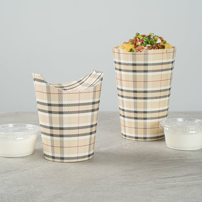 Bio Tek 16 oz Round Plaid Paper To Go Fry Cup - 3 1/4" x 3 1/4" x 4 1/4" - 100 count box