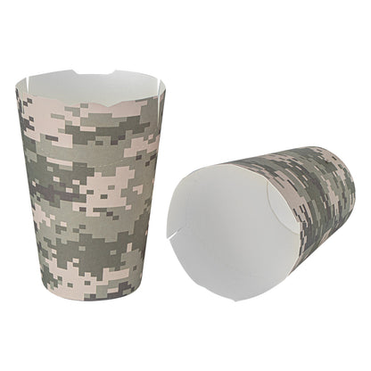 Bio Tek 16 oz Round Camouflage Paper To Go Fry Cup - 3 1/4" x 3 1/4" x 4 1/4" - 100 count box