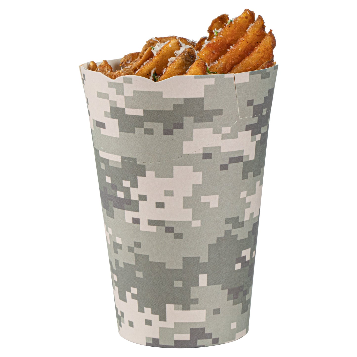 Bio Tek 16 oz Round Camouflage Paper To Go Fry Cup - 3 1/4" x 3 1/4" x 4 1/4" - 100 count box