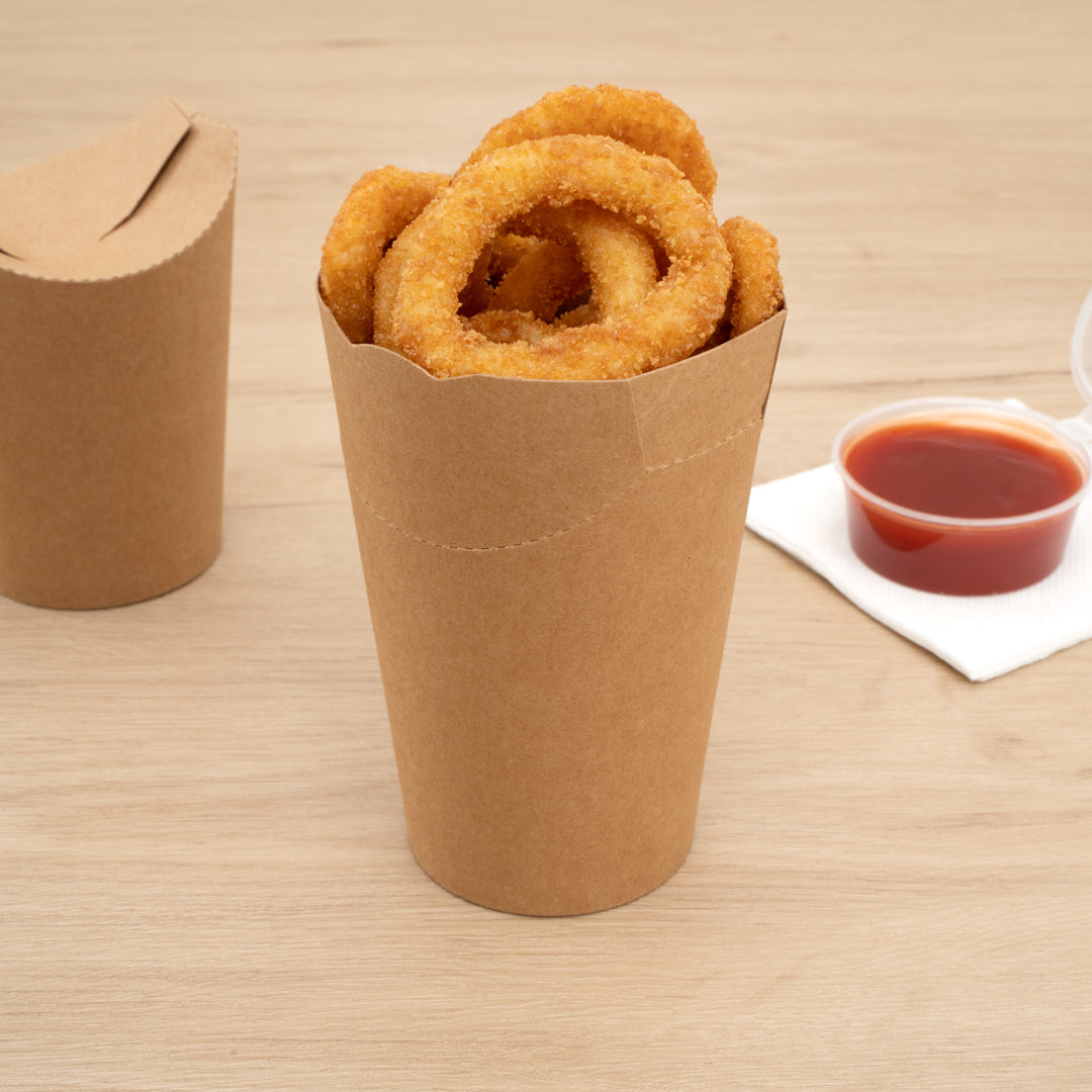 Bio Tek 16 oz Round Kraft Paper To Go Fry Cup - 3 1/4" x 3 1/4" x 4 1/4" - 100 count box