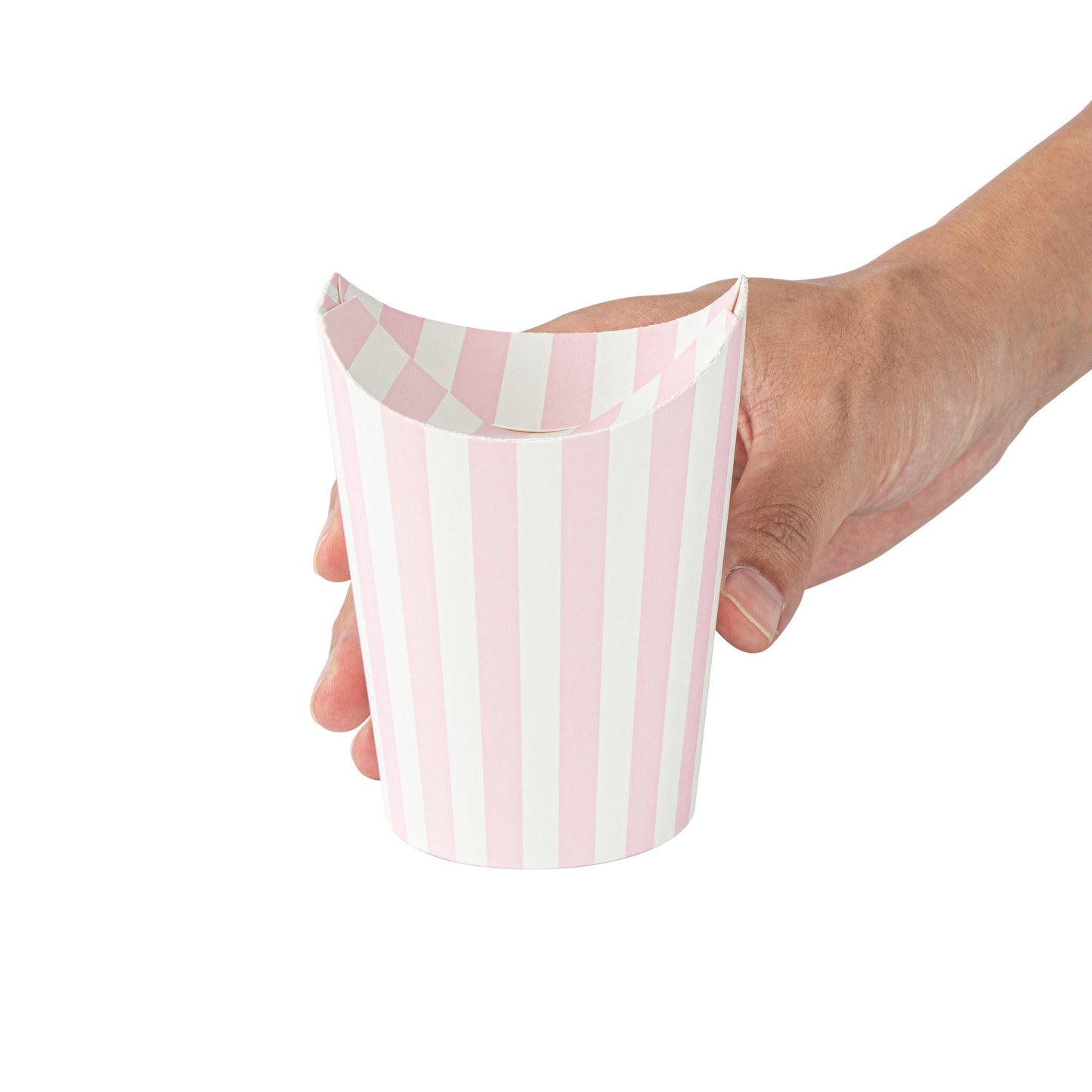 Bio Tek 16 oz Round Pink and White Stripe Paper To Go Fry Cup - 3 1/4" x 3 1/4" x 4 1/4" - 100 count box