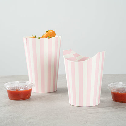 Bio Tek 16 oz Round Pink and White Stripe Paper To Go Fry Cup - 3 1/4" x 3 1/4" x 4 1/4" - 100 count box