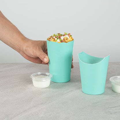 Bio Tek 16 oz Round Turquoise Paper To Go Fry Cup - 3 1/4" x 3 1/4" x 4 1/4" - 100 count box
