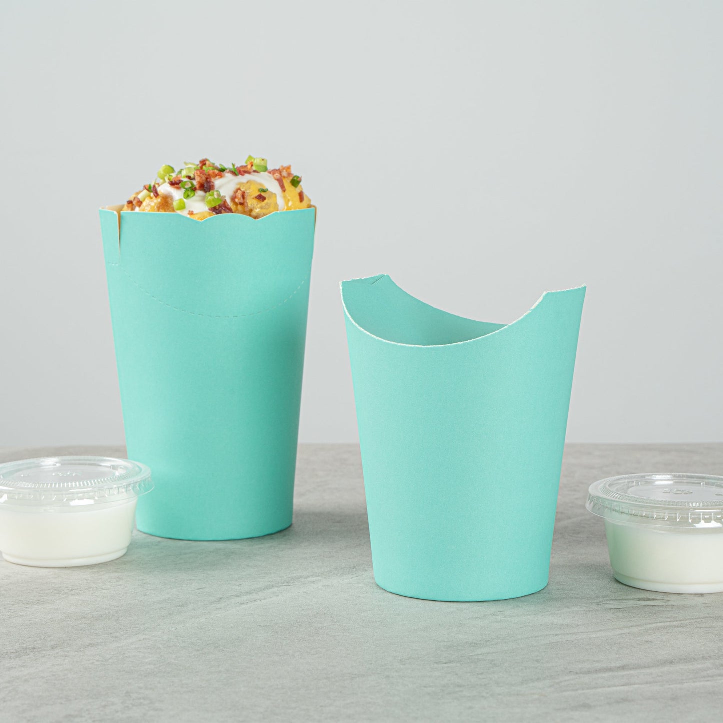 Bio Tek 16 oz Round Turquoise Paper To Go Fry Cup - 3 1/4" x 3 1/4" x 4 1/4" - 100 count box