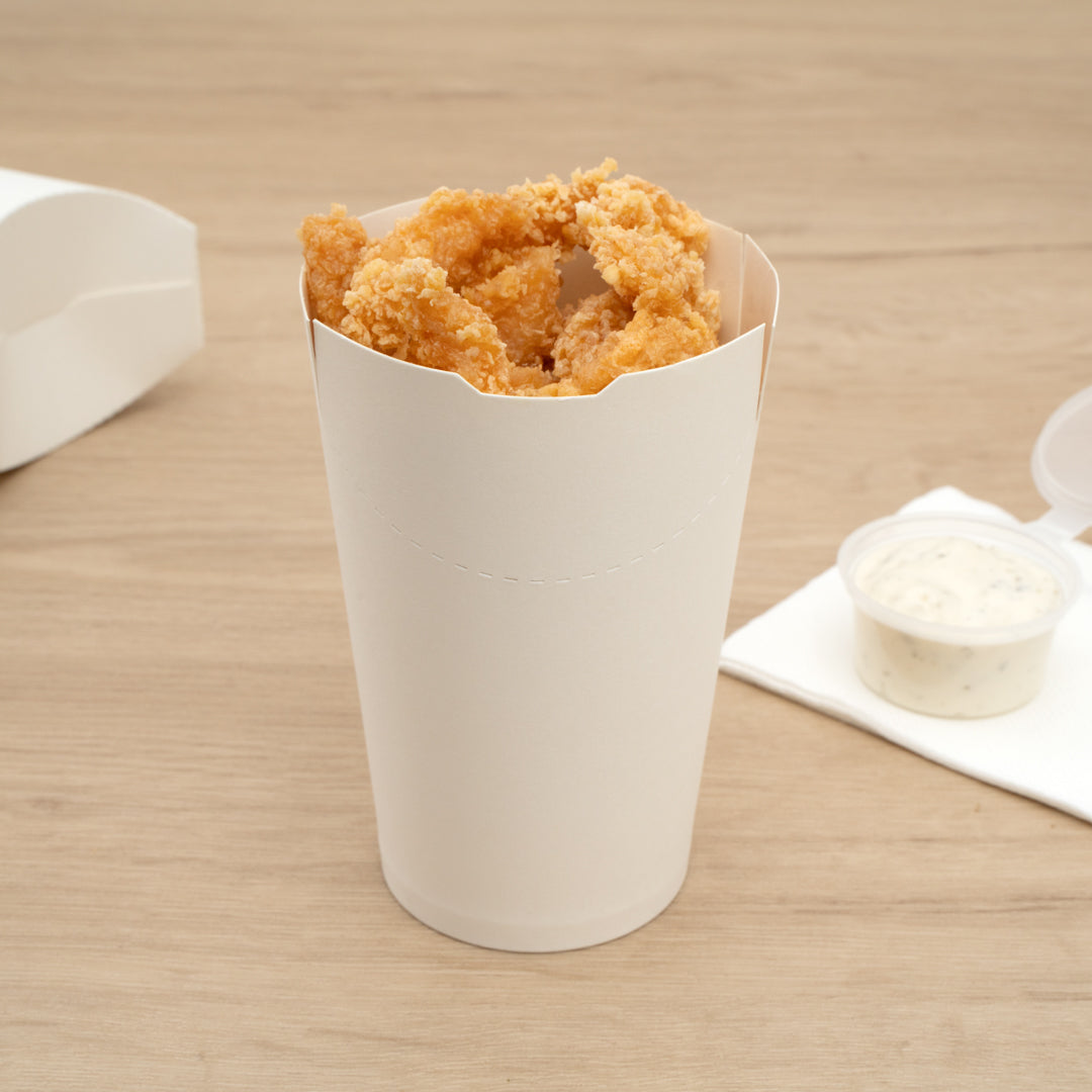 Bio Tek 16 oz Round White Paper To Go Fry Cup - 3 1/4" x 3 1/4" x 4 1/4" - 100 count box