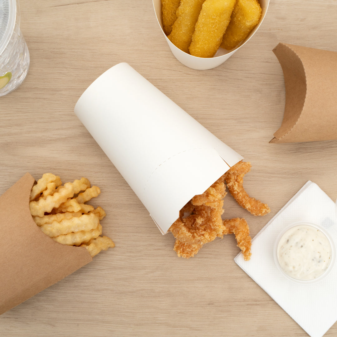 Bio Tek 16 oz Round White Paper To Go Fry Cup - 3 1/4" x 3 1/4" x 4 1/4" - 100 count box