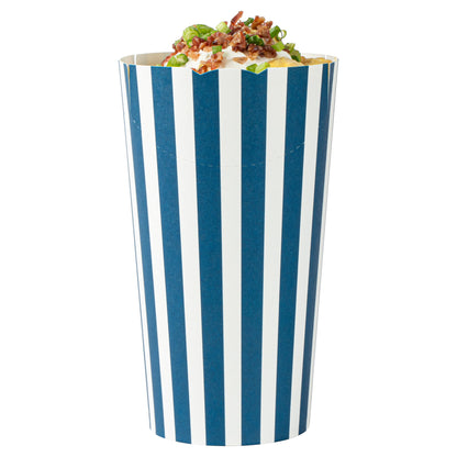 Bio Tek 20 oz Round Blue and White Stripe Paper To Go Fry Cup - 3 1/4" x 3 1/4" x 5" - 100 count box