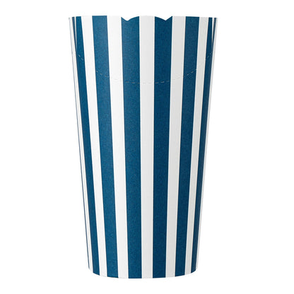 Bio Tek 20 oz Round Blue and White Stripe Paper To Go Fry Cup - 3 1/4" x 3 1/4" x 5" - 100 count box