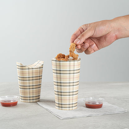 Bio Tek 20 oz Round Plaid Paper To Go Fry Cup - 3 1/4" x 3 1/4" x 5" - 100 count box