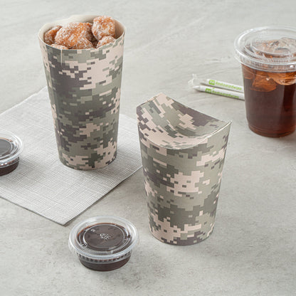 Bio Tek 20 oz Round Camouflage Paper To Go Fry Cup - 3 1/4" x 3 1/4" x 5" - 100 count box