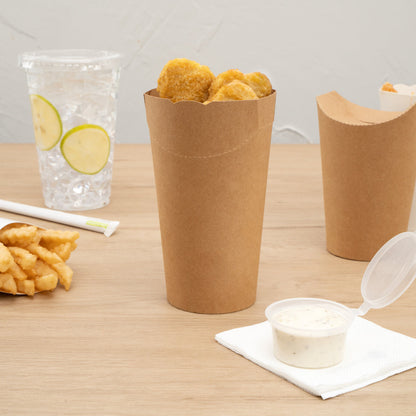 Bio Tek 20 oz Round Kraft Paper To Go Fry Cup - 3 1/4" x 3 1/4" x 5" - 100 count box