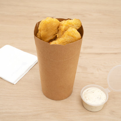 Bio Tek 20 oz Round Kraft Paper To Go Fry Cup - 3 1/4" x 3 1/4" x 5" - 100 count box