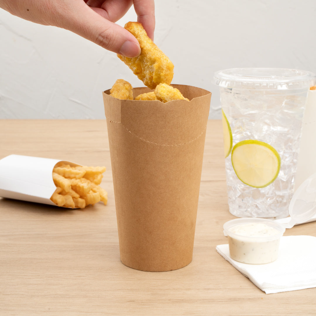Bio Tek 20 oz Round Kraft Paper To Go Fry Cup - 3 1/4" x 3 1/4" x 5" - 100 count box