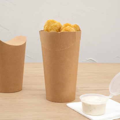 Bio Tek 20 oz Round Kraft Paper To Go Fry Cup - 3 1/4" x 3 1/4" x 5" - 100 count box